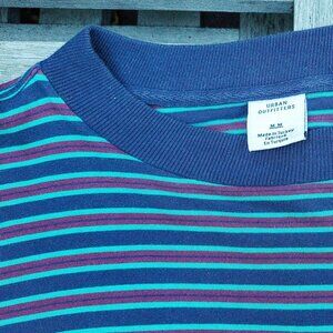 Urban Outfitters long sleeve ringer vintage retro shirt striped navy blue